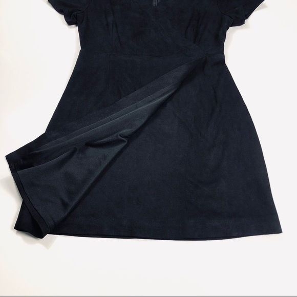 Aqua Faux Suede Asymmetric Faux Wrap Black Dress Medium - Picture 5 of 6
